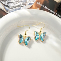 Boucles d'oreilles pendantes dégradées multicolores en cristal, style crochet délicat, plaqué or 18 carats, en verre pour femme