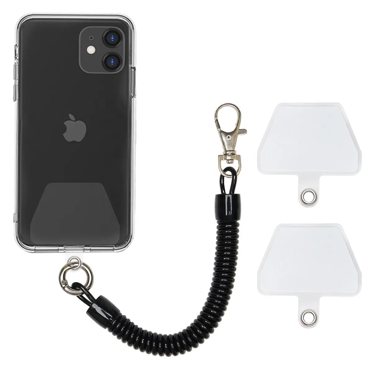 यूनिवर्सल फोन डोरी निर्माताओं की आपूर्ति मोबाइल फोन लटकन रस्सी लोचदार चाबी का गुच्छा carabiner काले वसंत रस्सी