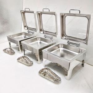 طبق تسخين فاخر من الفولاذ المقاوم للصدأ فضي تجاري مربع أواني وقود مدفئة للطعام - Product Image 3