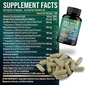 OEM ODM <span class=keywords><strong>Capsules</strong></span> de Soutien Immunitaire : Mousse de Mer, Huile de Nigelle, Ashwagandha, Gingembre – Peau Améliorée, Immunité Renforcée, Énergie – 60 Comprimés - Product Image 3