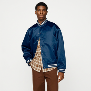 Chaqueta Varsity Azul de Satén para Hombre, Informal, de Alta Calidad, Talla Grande, Transpirable, para Escuela Secundaria, Venta al Por Mayor - Product Image 1