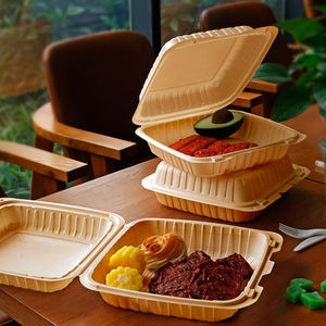 Envase de comida desechable de 9 por 9 pulgadas ecológico al por mayor, comida rápida biodegradable, almuerzo, concha de almeja, <span class=keywords><strong>microondas</strong></span> para llevar - Product Image 1