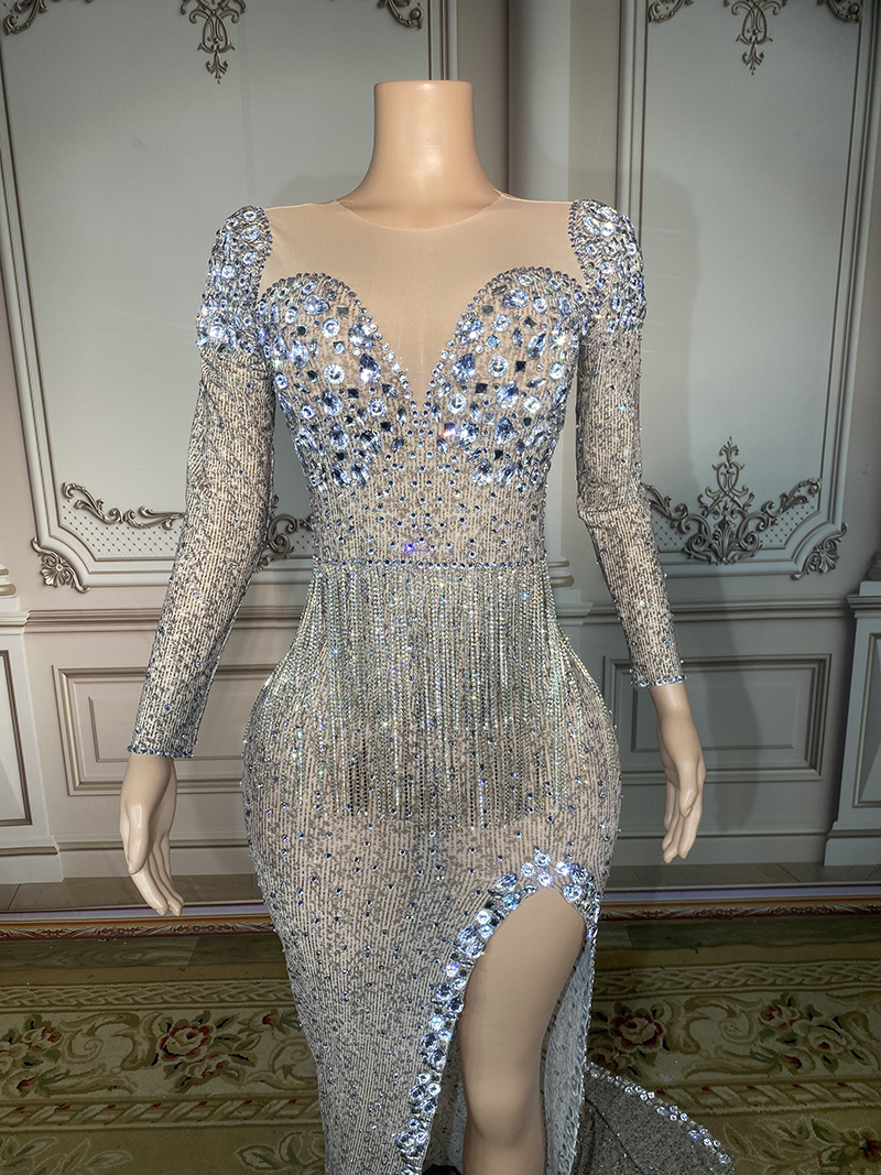 silver diamond birthday dress Crystal Silver Party Dress