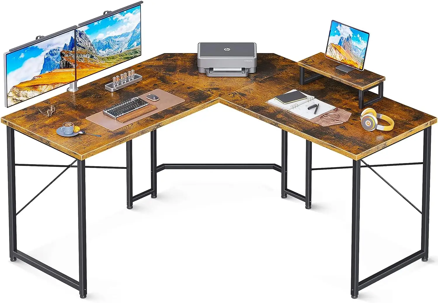 Grande mesa em forma de L em estudo removível Vintage cor madeira Metal canto mesa do computador