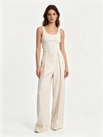 Pantalon plissé taille haute pour femme, coupe large, avec ceinture assortie – Élégant, décontracté et idéal pour le bureau – Nouvelle collection très prisée