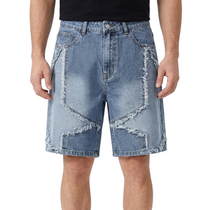 TOPSHOW OEM Pantalones Cortos Vaqueros Distressed para Hombre, Estilo Urbano, con Logotipo Bordado Personalizado, Bajo Deshilachado y Borde sin Rematar, de Mezclilla Holgada - Product Image 1