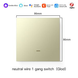 สวิตช์ติดผนังแบบสัมผัส Smart Life Wi-Fi 1 ช่อง 1 ทาง สีทอง 86 มม. ใช้สายกลาง ควบคุมด้วยเสียง สไตล์มินิมอล พร้อมพอร์ต USB Type-C - Product Image 1