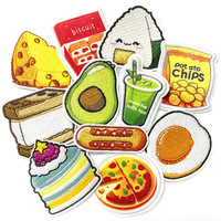 Patchs brodés thermocollants et autocollants à thème alimentaire de dessins animés pour vêtements et sacs, vente en gros, OEM, personnalisés
