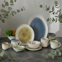 Service de table en porcelaine haut de gamme EKA tendance, avec tasses et assiettes à glaçure réactive dégradée, vaisselle de cuisine moderne et rustique, vente en gros