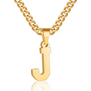 Collar con Colgante de Letra Inicial de Béisbol Chapado en Oro, Cadena Cubana de Acero Inoxidable para Hombre, Regalo para Fiesta - Product Image 1