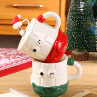 Weihnachtliche Keramiktasse mit Hoher Temperaturbeständigkeit, Neues Design, Cartoon-Motiv, Große Kapazität, Deckel und Löffel, Milchbecher, Weihnachtsgeschenk, Großhandel