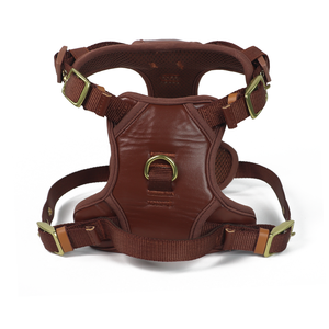 Pas de starter réglable marron petit chiot personnalisé doux véritable cuir PU sans harnais pour chien avec boucles en laiton - Product Image 3