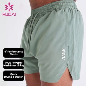 Shorts Deportivos HUCAI para Hombre de Correr y Gimnasio con Logo Personalizado, Dobladillo Dividido, de Poliéster y Spandex Elástico y Transpirable para Entrenamiento Atlético Activo - Product Image 1