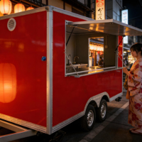 Mini-remorque alimentaire de 3 m de marque avec peinture entièrement personnalisée et QR code pour les réseaux sociaux, chariot promotionnel viral pour les campagnes marketing d'influenceurs