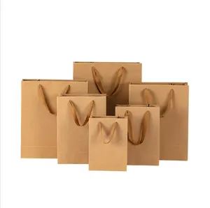 Sacs artisanaux en papier kraft brun, avec poignée, personnalisation, logo personnalisé, vente en gros, unités