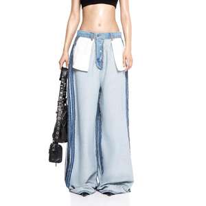 Reverse <b>Pants</b> Women's Jeans Summer Premium Splicing Loose Straight Leg Wide Leg <b>Pants</b> Fashion - Product Image 6