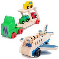 Jouet en bois pour enfants, véhicule de construction, camion de transport à double étage, avion, voiture jouet, jouet éducatif