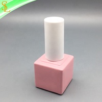 Vente en gros de bouteilles en verre de vernis à ongles en gel UV en forme de cube de 11ml rose fantaisie avec capuchon blanc lisse rond et pinceau plat