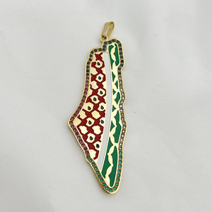 Grosir gaya panas kalung Palestina baja tahan karat berlapis emas 18k dengan zirkon Kuffiyeh liontin peta Enamel kubah kalung - Product Image 3