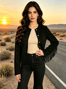 Sweet Babe <b>Suede</b> Cropped <b>Jacket</b> with Fringe Detail Button Front Vintage Casual Outerwear for <b>Women</b> - Product Image 4
