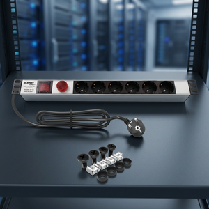 Amp Connect 19 1U อุปกรณ์จ่ายไฟแบบสวิตช์สำหรับติดตั้งในตู้แร็คสำหรับอุตสาหกรรม 6 ช่องเสียบแบบ Schuko พร้อมมิเตอร์วัดโวลต์และแอมป์ 16A 250VAC - Product Image 3