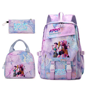 Nouvel ensemble de sacs d'école coréens Kpop Demon Hunters imprimés en polyester : sac à dos, sac à déjeuner et trousse pour étudiants - Product Image 3