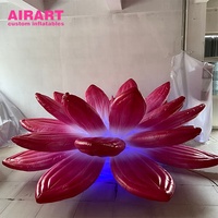 Éclairage LED en forme de fleurs de lotus gonflables roses, fleur de lotus gonflable pour événement