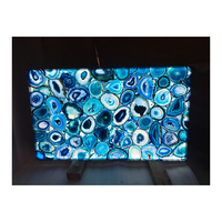 Design rétro-éclairé pour restaurant de luxe Carrelage en pierre d'agate bleue translucide avec lumière LED
