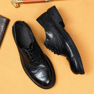 Chaussures en cuir véritable pour hommes, mocassins à lacets avec pompon, semelle épaisse de haute qualité, durables, antidérapantes, bout classique, chaussures de mariage, imperméables - Product Image 1