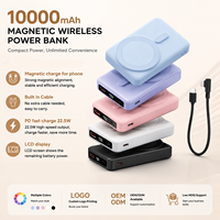 Batterie externe magnétique ultra-portable 10000 mAh, charge sans fil 15W, chargeur rapide PD, câble intégré, vente en gros OEM
