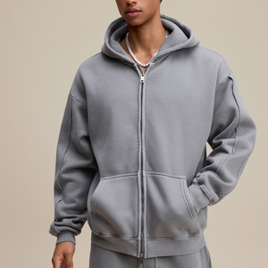 Sudadera con Capucha para Hombre, Estilo Europeo y Americano, Talla Grande, 400G, Gruesa, para Otoño e Invierno, con Estampado Lavado, Diseño de Parches, Cierre de Cremallera, Personalizable - Product Image 4