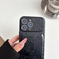 Étui vintage en cuir PU froissé avec grande fenêtre pour iPhone 13 14 15 16 17 Pro Max, coque givrée plaquée, transforme instantanément votre iPhone en modèle 17