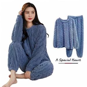 Nuovo Completo Due Pezzi da <span class=keywords><strong>Donna</strong></span> Tinta Unita Casual Autunno Inverno <span class=keywords><strong>Pigiama</strong></span> Termico in Velluto Vita Elasticizzata Spesso e Caldo per la Primavera - Product Image 2