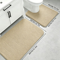 Ensemble de tapis de bain en flanelle rayée, 2 pièces, épais, lavable en machine, absorbant, antidérapant, pour salle de bain, toilettes, tapis de sol