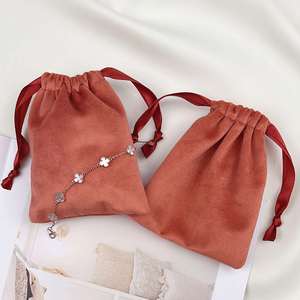 Bolsa de Terciopelo Grueso Color Rojo Anaranjado al por Mayor, Bolsa de Regalo de Franela Suave para Joyería, Cosméticos, Recuerdos de Boda, Tamaño/Logotipo Personalizado - Product Image 1