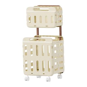 Cesto de Ropa Plegable, Transpirable, Resistente al Moho, de Plástico, de 2 Niveles, con Barra de Arrastre - Product Image 1