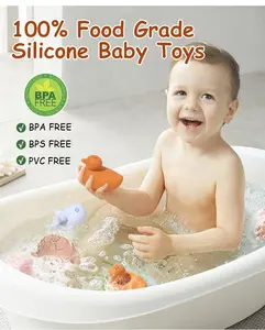 2024 Custom Logo Kids Floating Bath Silicon Tub Toy Eco-friendly Animal Silicone Rubber Duck Octopus Baby Bath Spray Water Toys
