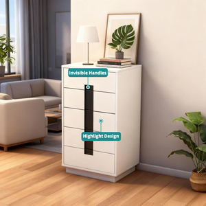 Cassettiera in legno bianco personalizzato comodino mobile per camera da letto soggiorno con 5 cassetti - Product Image 4