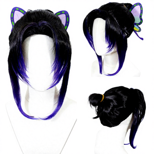 Peluca de <span class=keywords><strong>cosplay</strong></span> de <span class=keywords><strong>Shinobu</strong></span> Kocho de ND para Comic Con y disfraces, sin pegamento, con gorro de malla de rosas, fibra de alta temperatura - Product Image 1