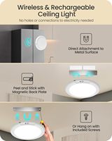Lámpara de Techo LED Recargable con Sensor de Movimiento, Control Remoto, Batería de 8000mAh, Clasificación IP33, 3 Colores Atenuables, Magnética, Inalámbrica, para Armario