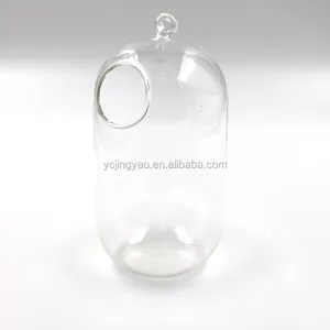 Customized Hand Blown Clear Cylindrical Hanging Glass Terrarium Containers / Cylinder Hanging Votive Candle Holder