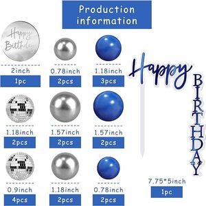 Gâteau Sphérique en Acrylique Joyeux <span class=keywords><strong>Anniversaire</strong></span> Noir Or <span class=keywords><strong>Bleu</strong></span> Disco Décoré pour Bébé Enfants et Adultes Fêtes - Product Image 2