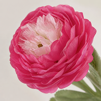 Bouquet de fleurs artificielles de mariage en ranunculus blanc à 3 têtes, avec feuilles floquées, pour la décoration de la maison, du vase ou comme centre de table