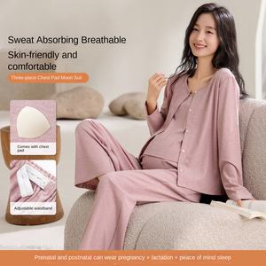 3056 Nuevo Conjunto de Maternidad de Manga Larga con Sujetador Incorporado, Modal, Tres Piezas, para Embarazadas <span class=keywords><strong>y</strong></span> Posparto - Product Image 2