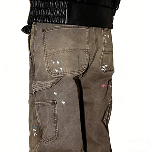 Pantalones Cargo Vintage de Pierna Recta, Vaqueros de Mezclilla Desgastados con Lavado Intenso y Efecto Salpicado de Tinta, con Doble Rodilla, Diseño Exclusivo para Hombre - Product Image 5