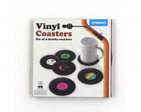 Sous-verres en PVC, lot de 6, sous-verres colorés rétro en forme de disque vinyle pour boissons avec étiquettes amusantes, sous-verres de table pour boissons