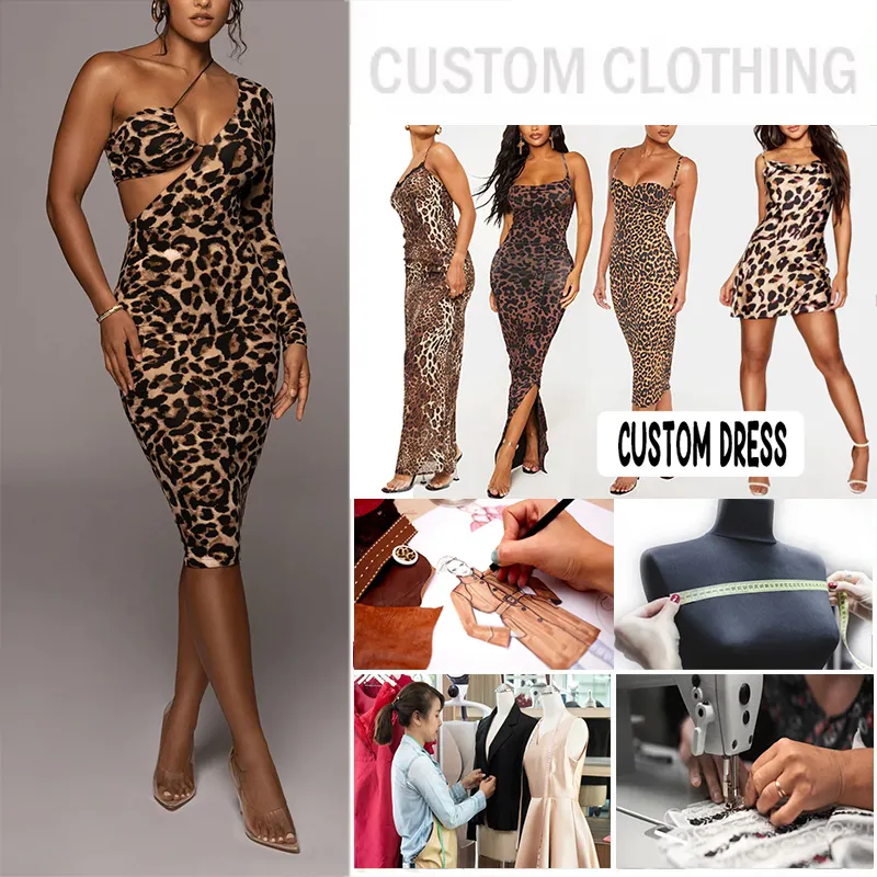Produttore di fabbrica donna elegante wrap evening party leopard dress custom designer summer midi bodycon dress