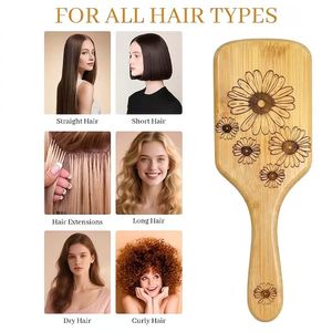 Spazzola per capelli in bambù all'ingrosso con cuscino d'aria, districante, massaggiante per il cuoio capelluto, con denti in nylon, motivo a <span class=keywords><strong>margherita</strong></span>, per la crescita dei capelli - Product Image 5