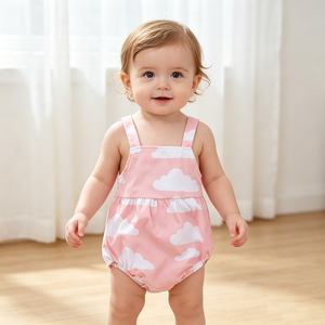 Tutina in cotone senza maniche per <span class=keywords><strong>neonata</strong></span>, con stampa nuvole, morbida e traspirante, completo estivo casual 2026 per neonati - Product Image 2