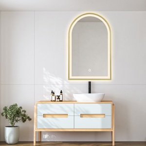<span class=keywords><strong>Miroir</strong></span> LED arqué noir doré givré pour <span class=keywords><strong>salle</strong></span> <span class=keywords><strong>de</strong></span> <span class=keywords><strong>bain</strong></span>, <span class=keywords><strong>miroir</strong></span> <span class=keywords><strong>de</strong></span> coiffeuse ou décoration murale, IP44 CE SAA UKCA, cadre en métal brossé - Product Image 2